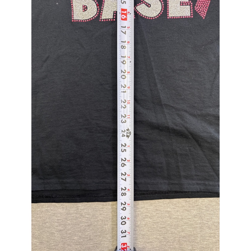 Gildan Save 2nd Base Breast Cancer Awareness Rhinestone Glitter T-Shirt Large - Picture 6 of 6